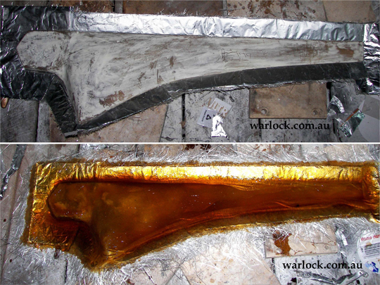 A border surrounding the blade was constructed from cardboard and foil. The fibreglass mould was then made from the blade