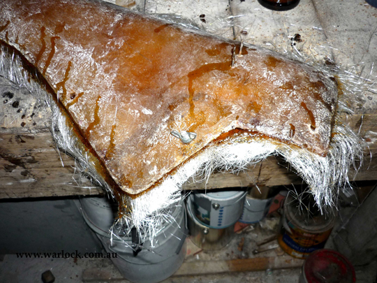 The two halves of the moulded blade pressed together and ready to be cured